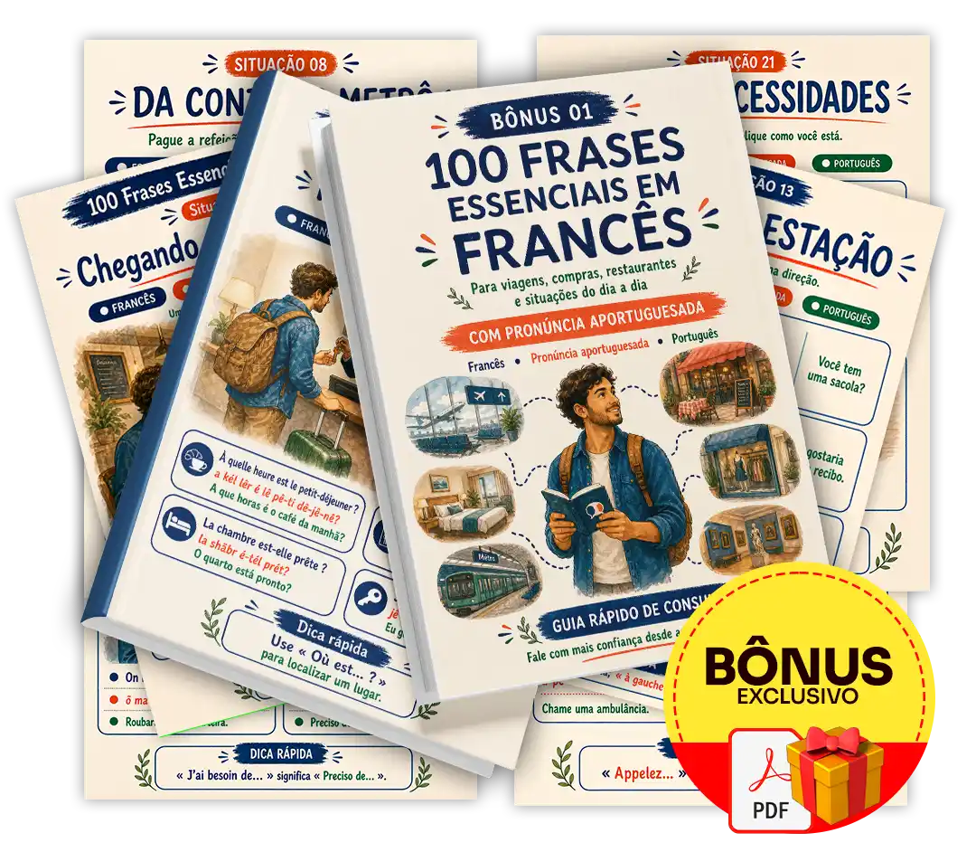 Mockup do bônus 1 — 100 Frases Essenciais em Francês